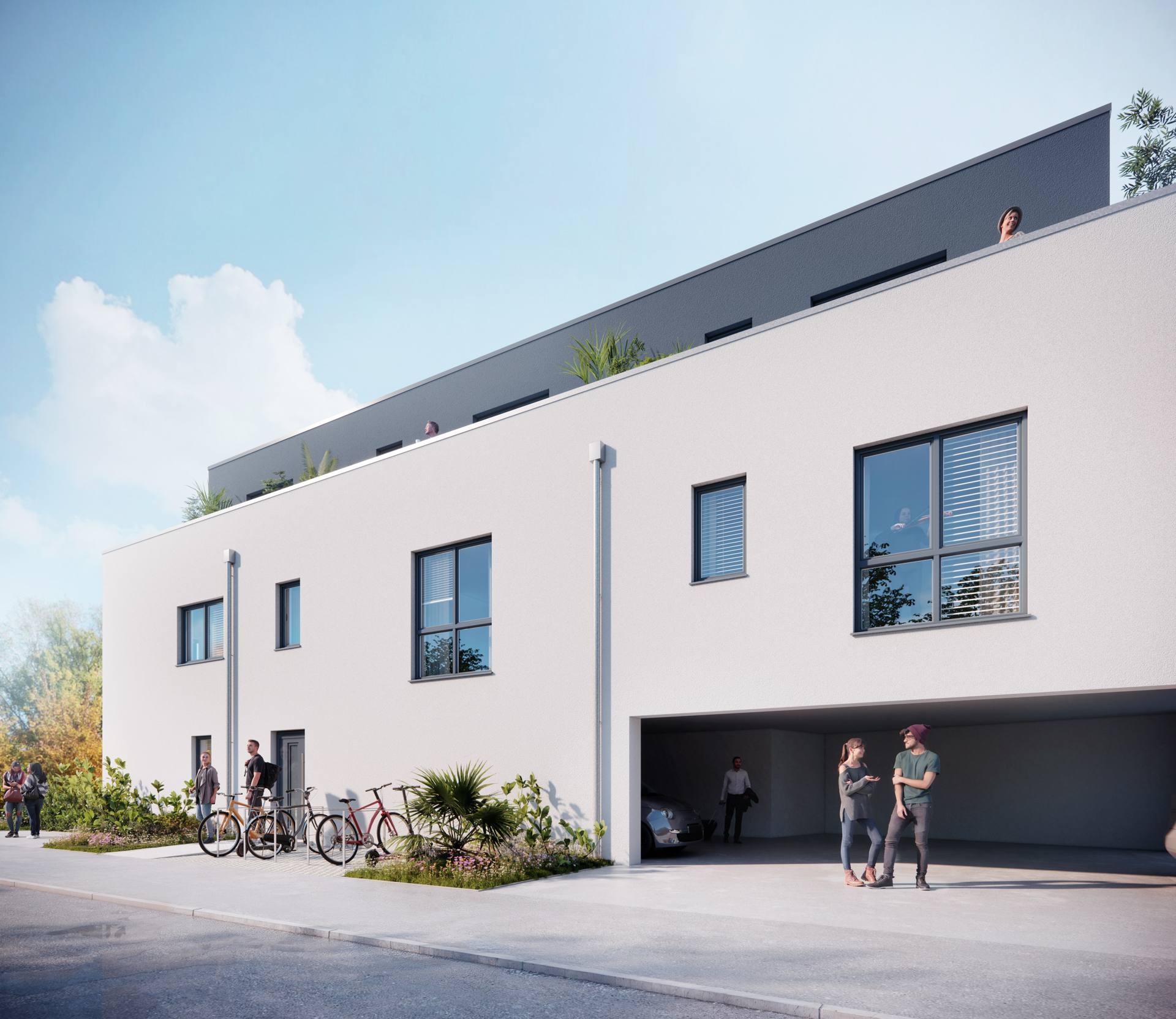 Visualisierung Studentenwohnheim Starzenbachweg 16 in Deggendorf mit Carport und Fahrradstellplätzen